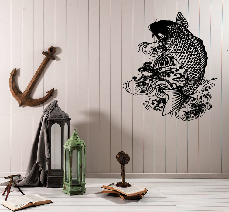 Wall Vinyl Decal Koi Carp Fish Wave Asian Japanese Interior Decor (n1106)