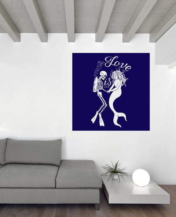 Vinyl Wall Decal Dead Diver Mermaid with Phrase Love is Decor (n1109)