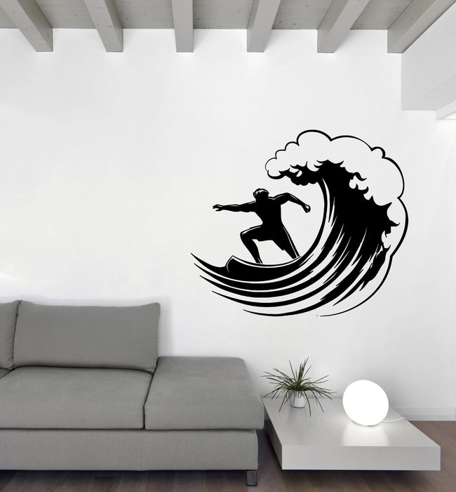 Large Vinyl Wall Decal Surfer on Wave Surfing Extreme Sport Sticker (n1113)
