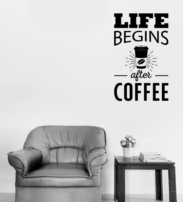 Vinyl Decal Wall Sticker Words Quotes Life Begins after Coffee Cafe Decor Unique Gift (n1145)