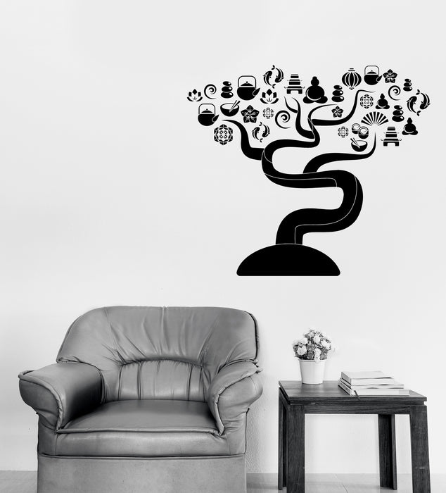 Wall Sticker Vinyl Decal Tree with Zen Yoga Icons Art Decor Unique Gift (n1151)