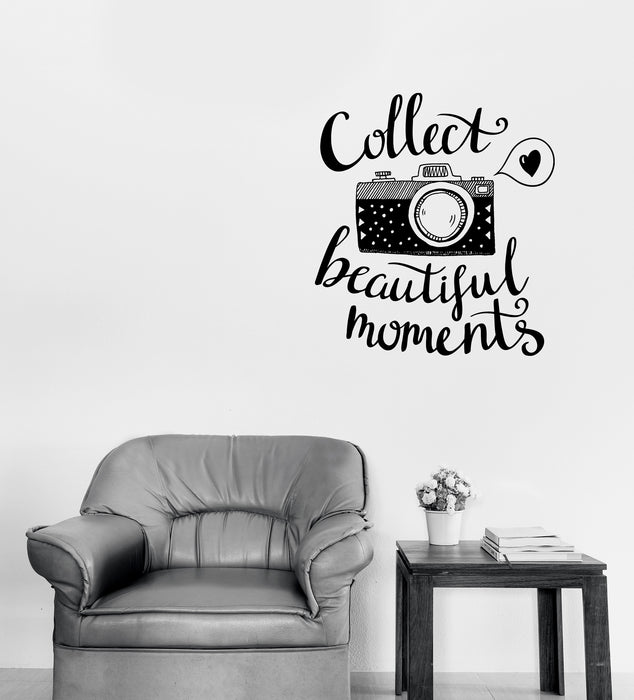 Wall Vinyl Decal Retro Photo Camera with Words Lettering Collect Moments Unique Gift (n1152)