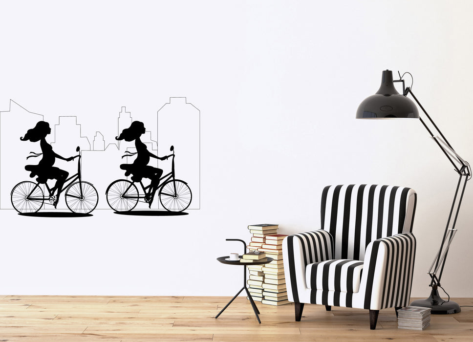 Vinyl Wall Decal Hobby Interior Decor Pregnant Women on Bike Image Unique Gift (n1155)