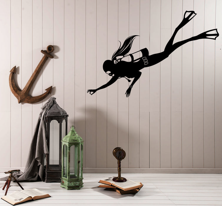 Wall Vinyl Decal Sticker Scuba Diver Girl Gives a Sign O.K Marine Decor Unique Gift (n1161)