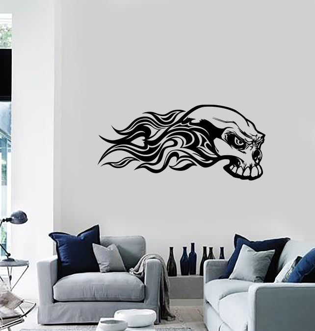 Unique Gift Wall Vinyl Decal Sticker Flaming Skull Car Motorcycle Truck Decor (n1171)