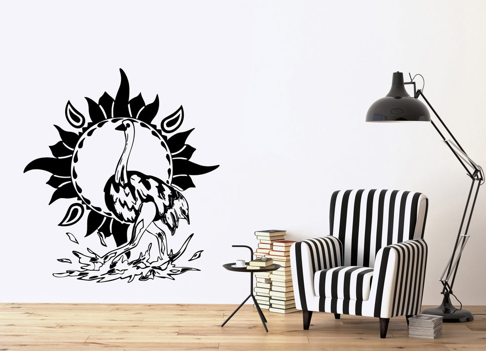 Vinyl Wall Sticker Decal Totem Bird Ostrich with Sun Oval Ftame Unique Gift (n1179)