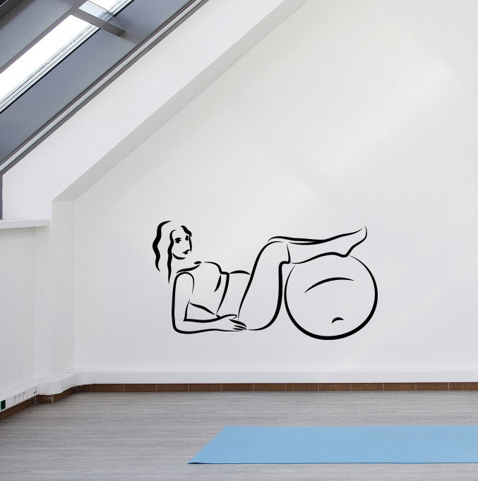 Autocollant mural en vinyle pour femme enceinte, exercice avec Fitball, décoration de sport, cadeau unique (n1185) 