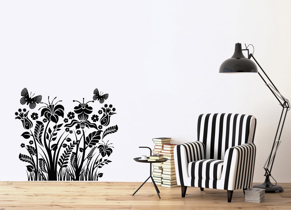 Wall Vinyl Decal Sticker Plants Flowers Ornament with Butterfly Unique Gift (n1202)