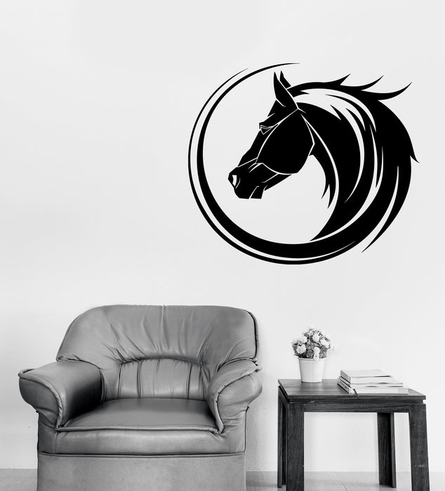 Large Wall Vinyl Decal Animal Decor Sticker Horse on Circle Tattoo Style Unique Gift (n1238)