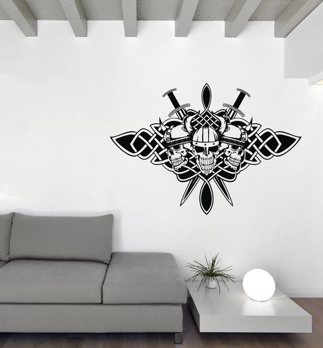 Large Wall Sticker Vinyl Decal Celtic Skulls in Helmets House Decor Unique Gift (n1242)