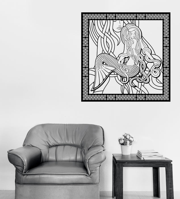 Vinyl Wall Decal Sticker Mermaid in Square Frame Celtic Style Decor Unique Gift (n1245)