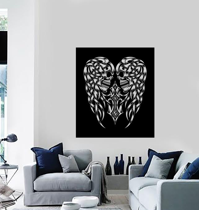 Wall Vinyl Decal White Ornament on Black Skulls With Cross Decor Unique Gift (n1247)