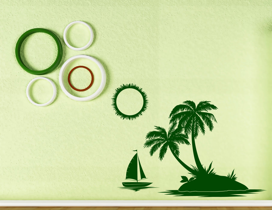 Wall Vinyl Decal Sticker Island Palm Ship Sun Sea Waves Unique Gift (n1271)