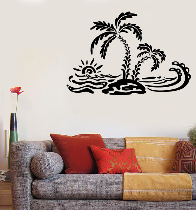Vinyl Decal Wall Sticker Summer Palm Island Ocean Waves Beach House Decor (n1293)