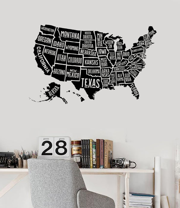 Vinyl Decal Wall Sticker Map United States of America with State Names Unique Gift (n1307)