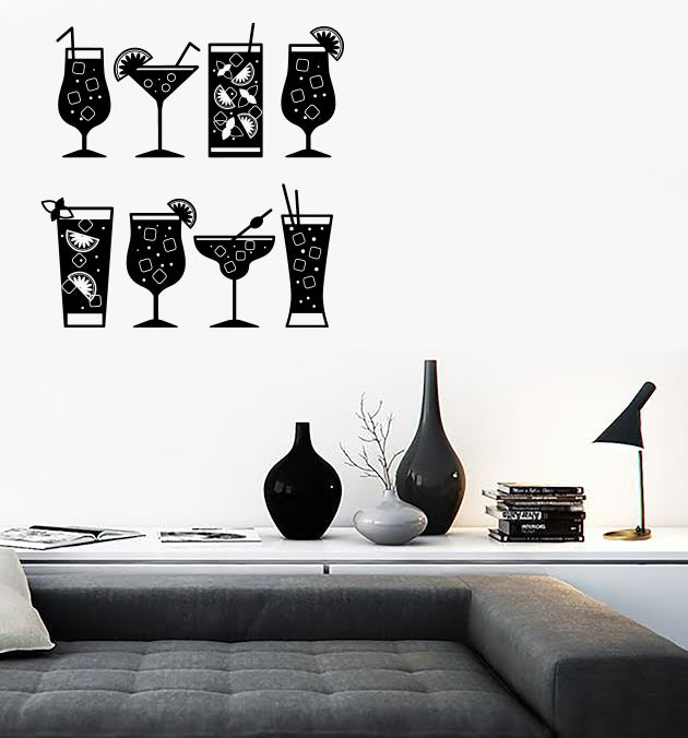 Vinyl Decal Wall Sticker Different Kinds of Cocktail Glasses of Restoraunt Unique Gift n1309
