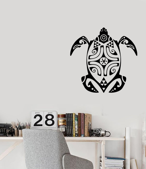 Vinyl Wall Decal Sticker Maui Turtle in Tattoo Style Sea Animal Decor Unique Gift (n1319)