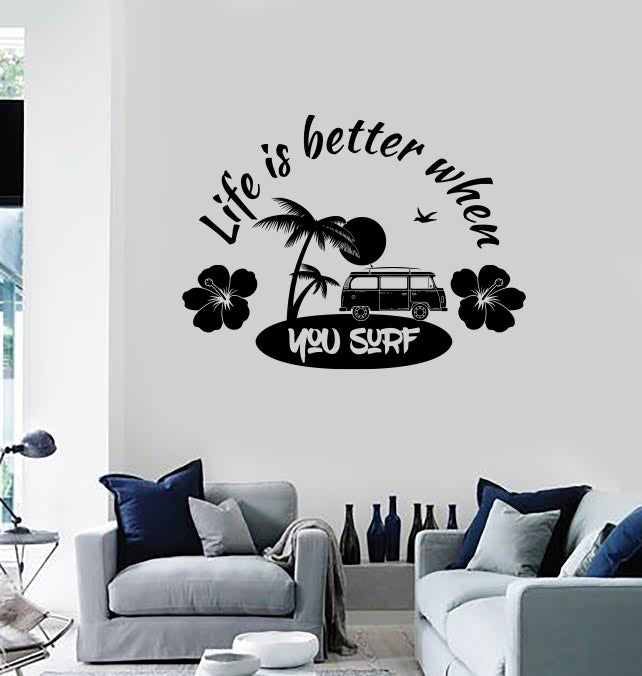 Vinyl Decal Wall Sticker Logo of Surf Club Words Lettering Design Decor Unique Gift (n1321)