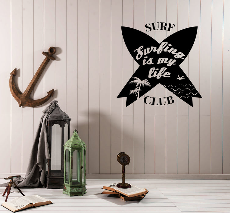 Large Vinyl Decal Wall Sticker Logo of Surf Club Words Lettering Surfing (n1322)
