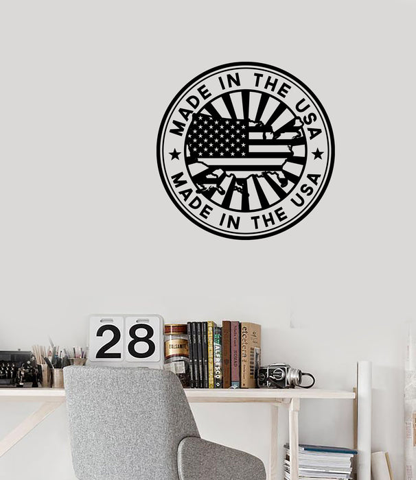 Wall Vinyl Decal Sticker Stamp Map Flag of the USA Words Made in the USA Unique Gift (n1327)