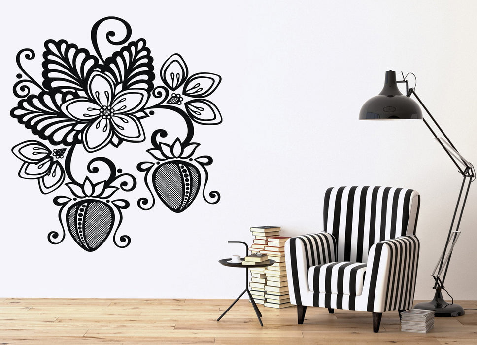 Vinyl Decal beautiful floral pattern strawberries Wall Sticker Unique Gift (n204)
