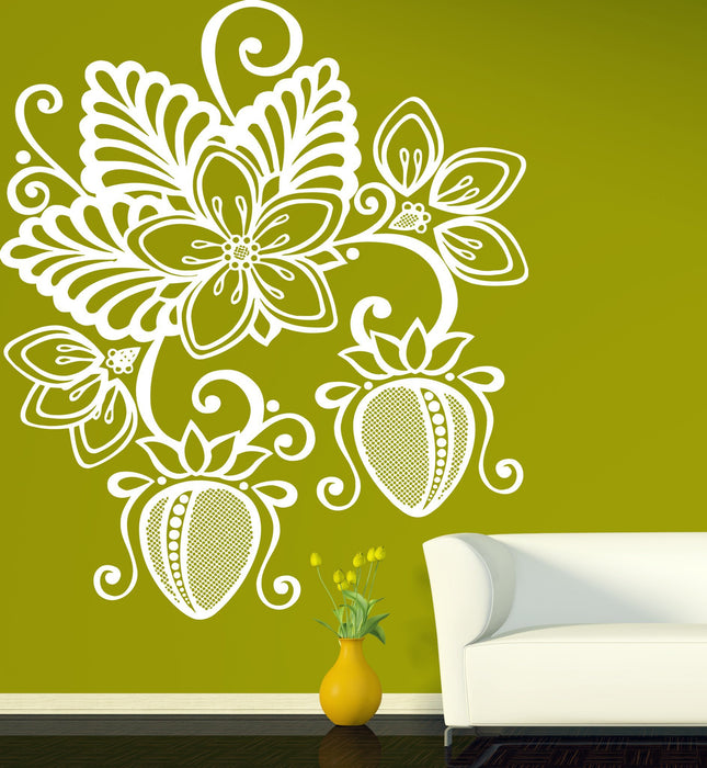 Vinyl Decal beautiful floral pattern strawberries Wall Sticker Unique Gift (n204)