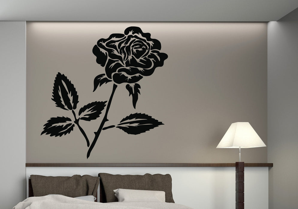 Vinyl Decal Beautiful Flower Bud Rose Thorns Leaves Wall Stickers Unique Gift (n206)