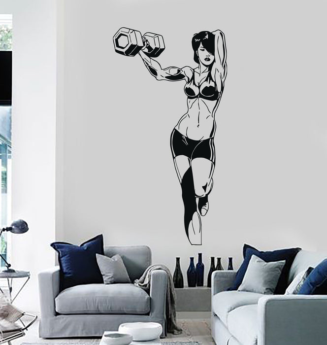 Wall Vinyl Sticker Miss Beautiful Fitness Muscle Dumbbells Figure Force Unique Gift (n218)