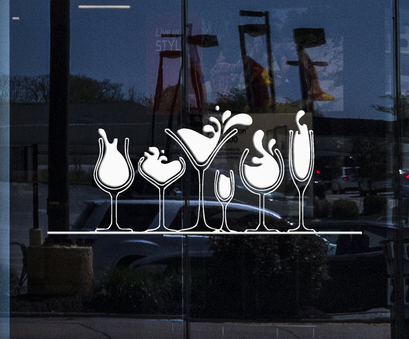 Window Decal for Business and Wall Sticker Vinyl Decal Various Glasses of Alcohol Martini Wine Whiskey Unique Gift (n280w)