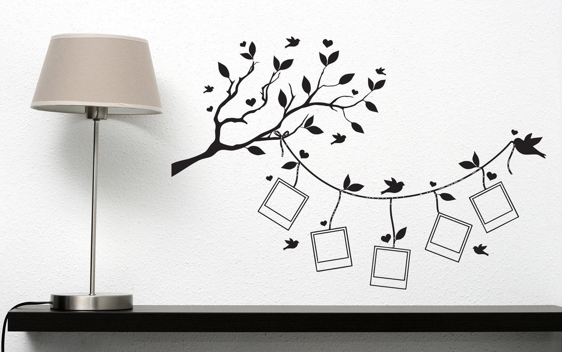 Vinyl Wall Sticker For Family Decal Tree Branch Leaves Stylized Frames For Photos Decor Unique Gift (n346)