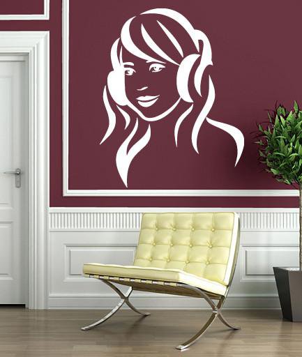 Vinyl Decal Musical Direction Wall Stickers Girl Listening Music With Headphones Unique Gift (n352)