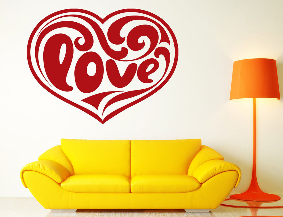 Vinyl Decal Love and Romance Wall Stickers Heart Inscription Love Pattern Smooth Lines Unique Gift (n354)