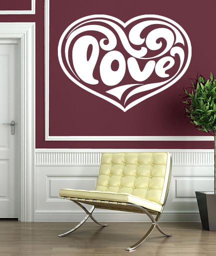 Vinyl Decal Love and Romance Wall Stickers Heart Inscription Love Pattern Smooth Lines Unique Gift (n354)