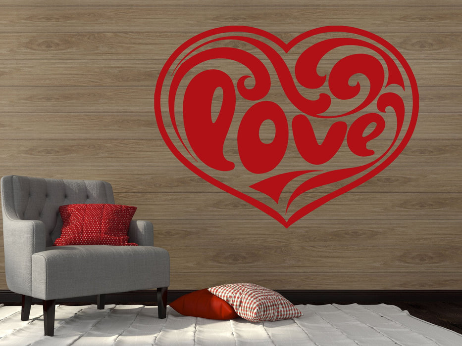 Vinyl Decal Love and Romance Wall Stickers Heart Inscription Love Pattern Smooth Lines Unique Gift (n354)