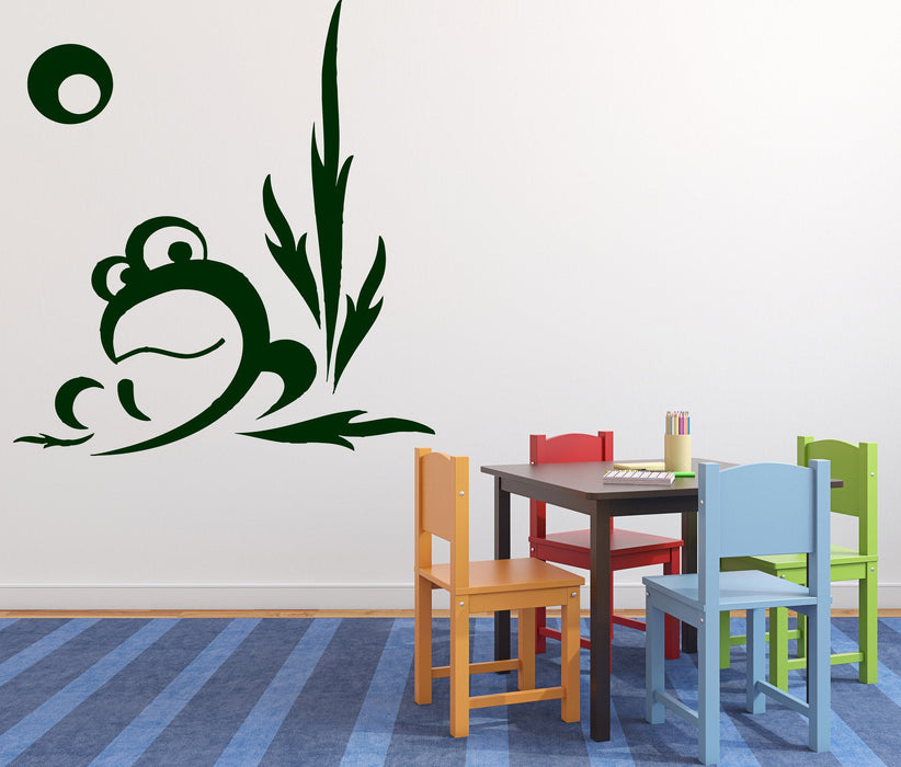 Vinyl Decal Cartoons for Kids Wall Stickers Curious Frog Croaking Swamp Cane Moon Night Unique Gift (n357)