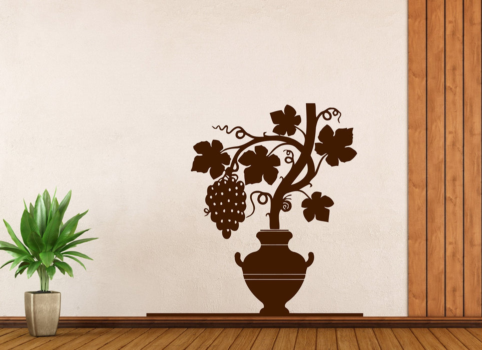Vinyl Decal Nature Wall Stickers Grapevine Ripe Bunch Pitcher Carved Leaves Unique Gift (n361)