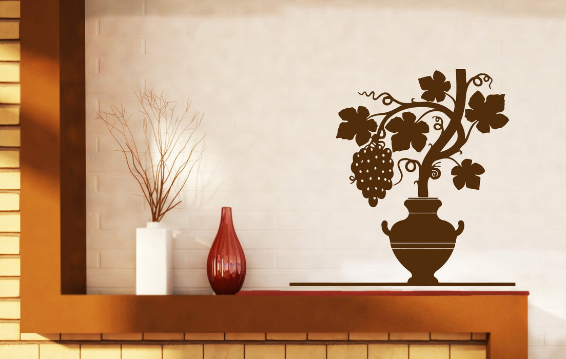 Vinyl Decal Nature Wall Stickers Grapevine Ripe Bunch Pitcher Carved Leaves Unique Gift (n361)