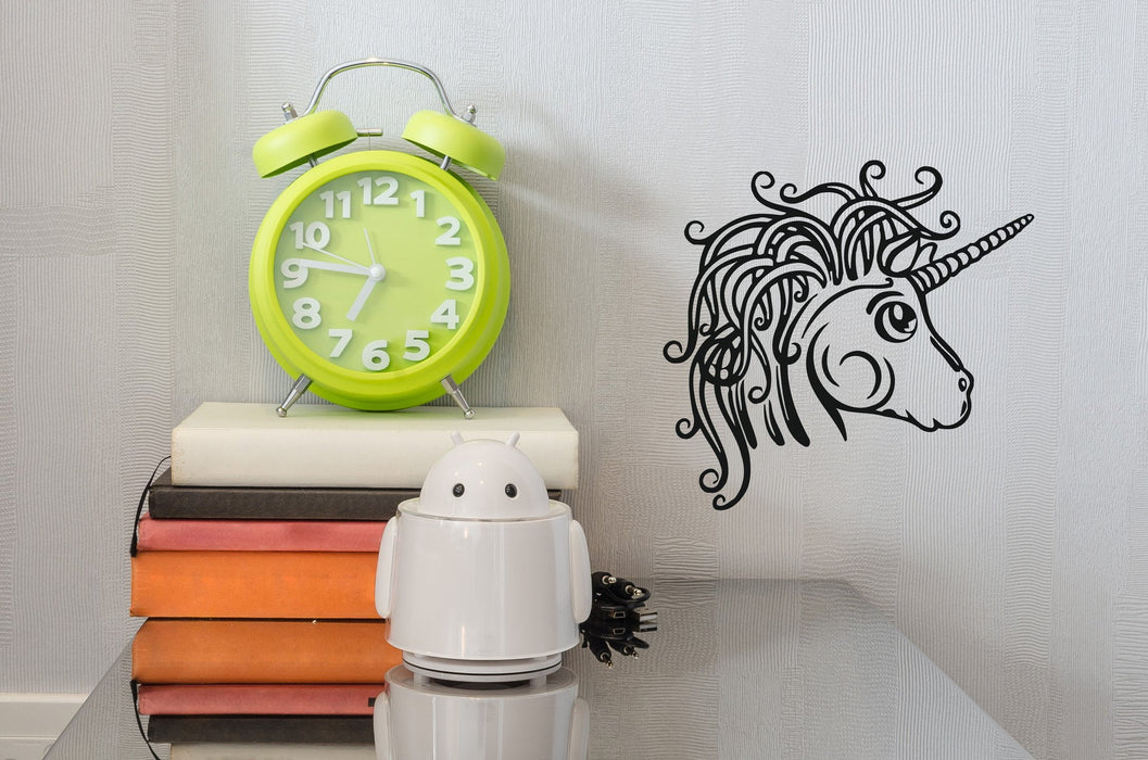 Vinyl Decal Kids DECOR Wall Stickers Animation Cute Unicorn Head Muzzle Luxurious Mane Unique Gift (n362)