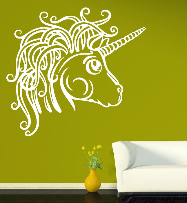 Vinyl Decal Kids DECOR Wall Stickers Animation Cute Unicorn Head Muzzle Luxurious Mane Unique Gift (n362)