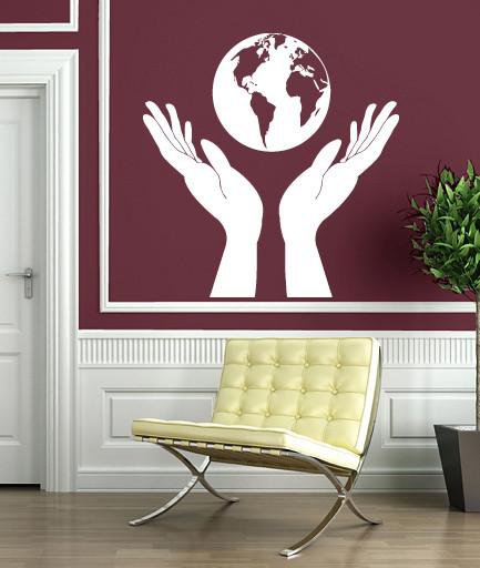 Vinyl Decal Nature Wall Stickers Hands Holding a Globe People Protect Earth Unique Gift (n366)
