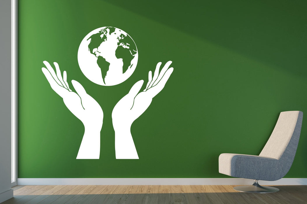 Vinyl Decal Nature Wall Stickers Hands Holding a Globe People Protect Earth Unique Gift (n366)