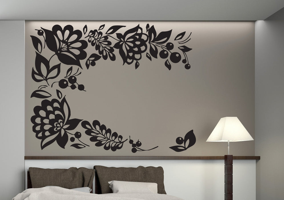 Vinyl Decal Floral Ornament Wall Stickers Berry Bunch Openwork Leaves Unique Gift (n367)