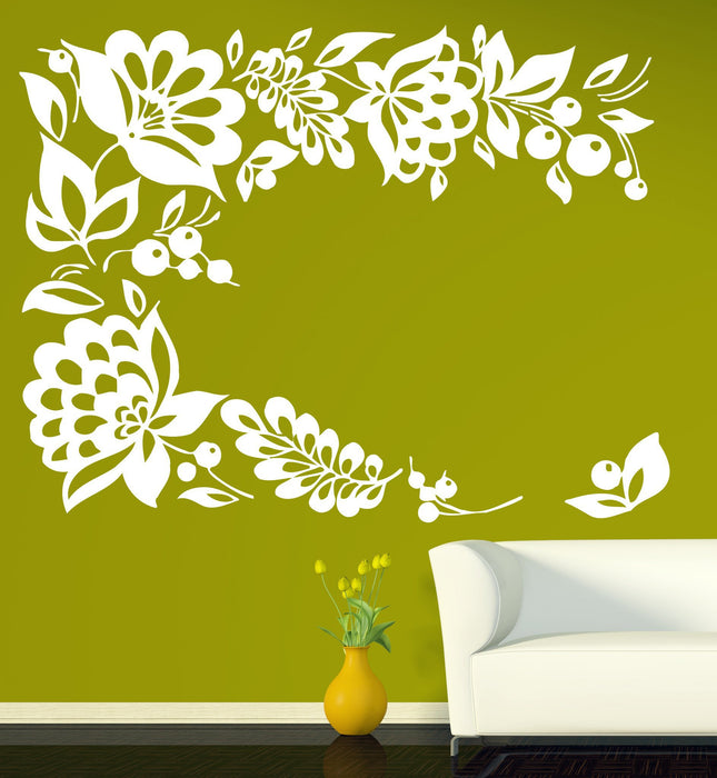 Vinyl Decal Floral Ornament Wall Stickers Berry Bunch Openwork Leaves Unique Gift (n367)