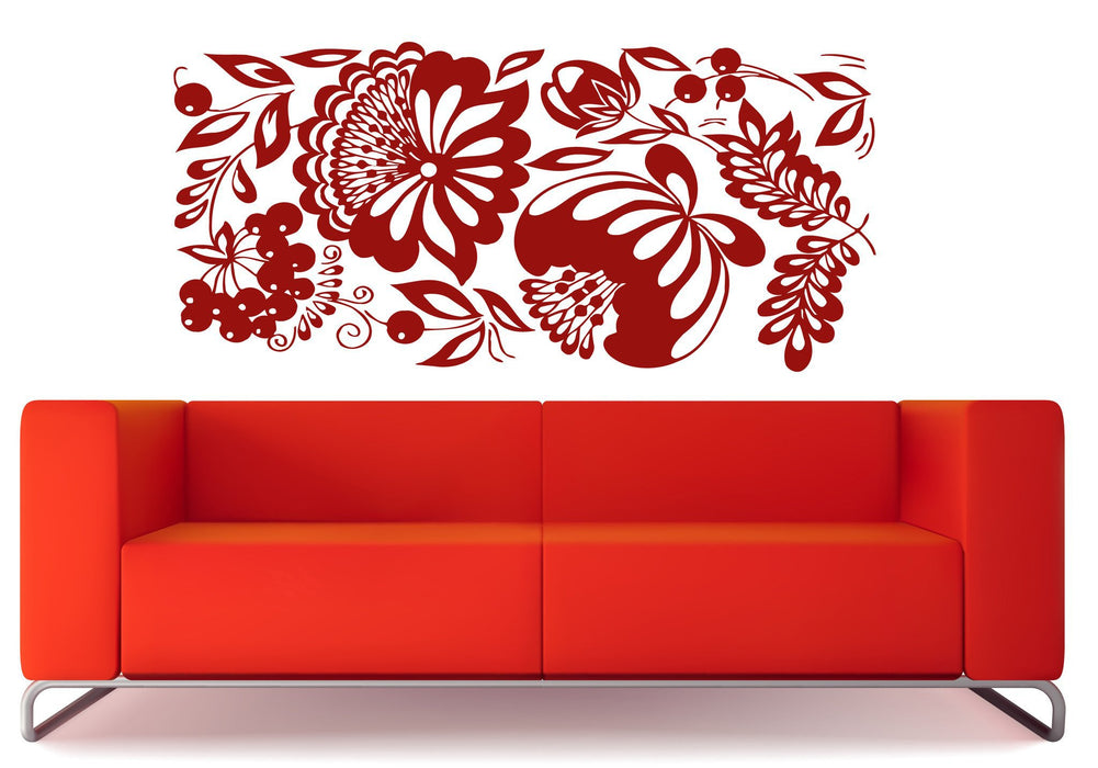 Vinyl Decal Floral Ornament Wall Sticker Living Room Decor Berry Bunch Openwork Leaves Unique Gift (n368)