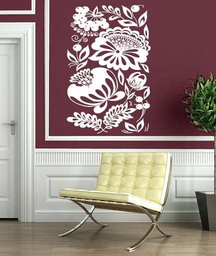 Vinyl Decal Floral Ornament Wall Sticker Living Room Decor Berry Bunch Openwork Leaves Unique Gift (n368)