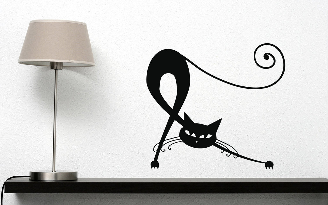 Vinyl Decal Animals Wall Stickers Elegant Beautiful Black Cat Tail Claws Ears Decor Unique Gift (n371)