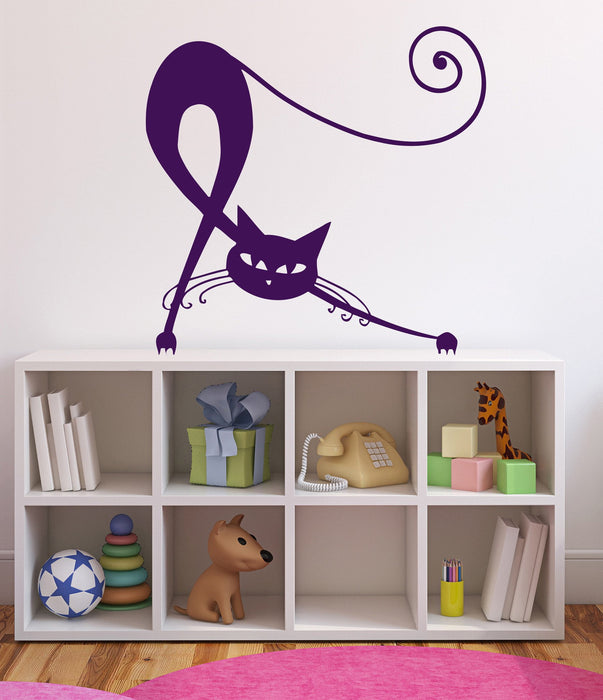 Vinyl Decal Animals Wall Stickers Elegant Beautiful Black Cat Tail Claws Ears Decor Unique Gift (n371)