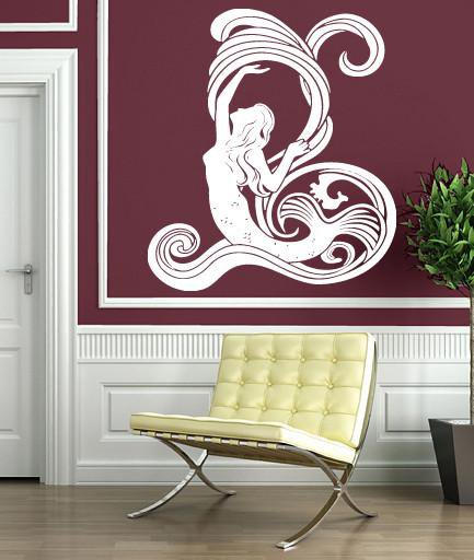 Vinyl Decal Nautical Wall Stickers Mermaid Waves of the Ocean Unique G ...