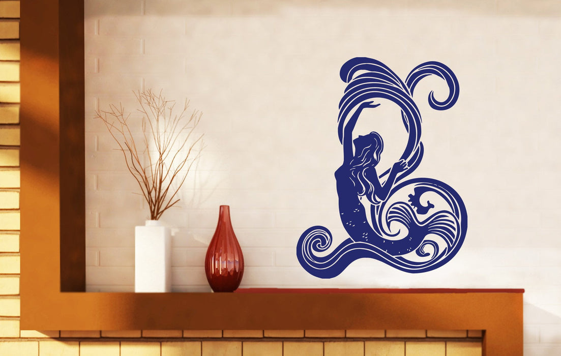 Vinyl Decal Nautical Wall Stickers Mermaid Waves of the Ocean Unique Gift (n372)