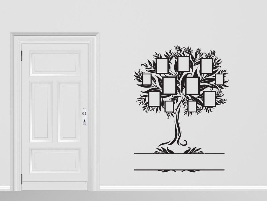 Vinyl Decal Family Wall Sticker Family Genealogical Tree With Frames For Photos Unique Gift (n374)